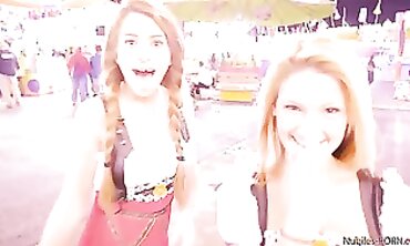 Hot Blonde MILF Teaches barely legal Wife How to Please Her Husband in Public