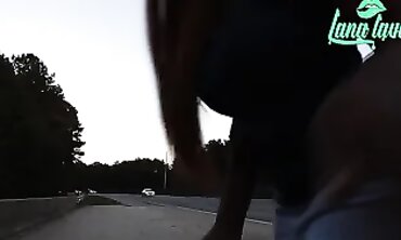 Dark Hue Babe Faces Off With The Law While Masturbating Using A Giant Veggie