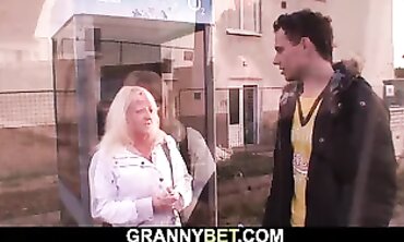 Blonde MILF with Aged Stocks Enjoys Wild Sex With Random Guests