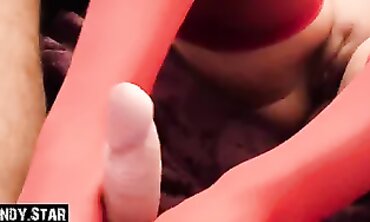 Red High Heels Slipper Girl - Footjob with Crimson Nylons