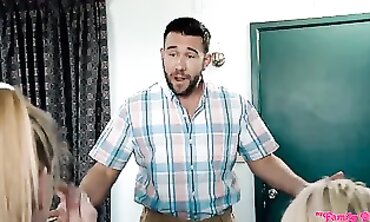 Hot MILF Stepmom Fucks Her Teenage stepson in Hotel Room - Older Woman barely legal Man Threesome