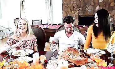 Thanksgiving Feast With A Twist! Hot Blonde Teen Gives Her Boyfriend's Dad An Unforgettable Holiday Surprise