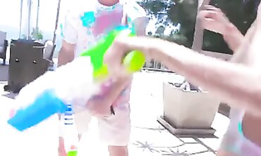3way FFM Threesome with MILF Teens & Huge Dildos in Big Asses